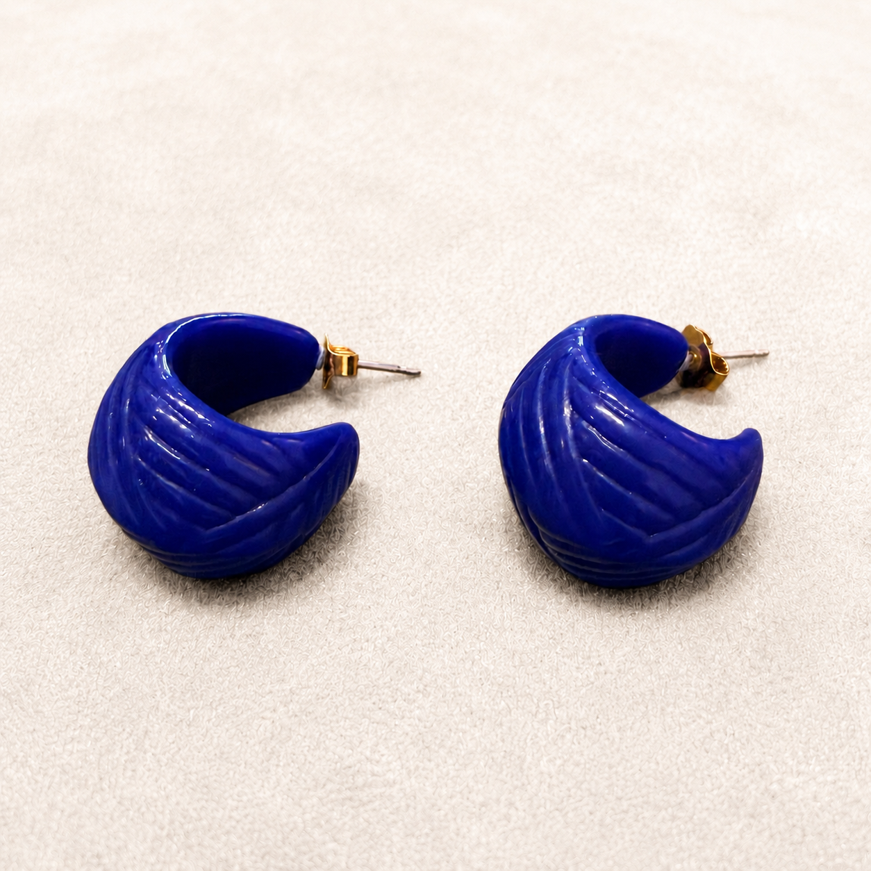 Cobalt Blue Crescent Hoop Earrings