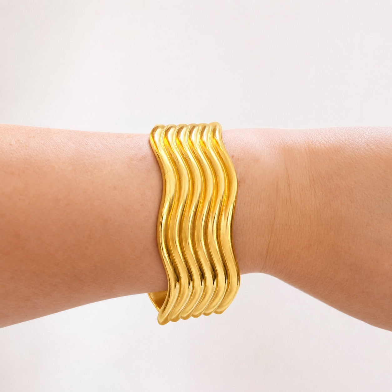 Vintage Gold Tone Sculptural Wave Cuff Bracelet