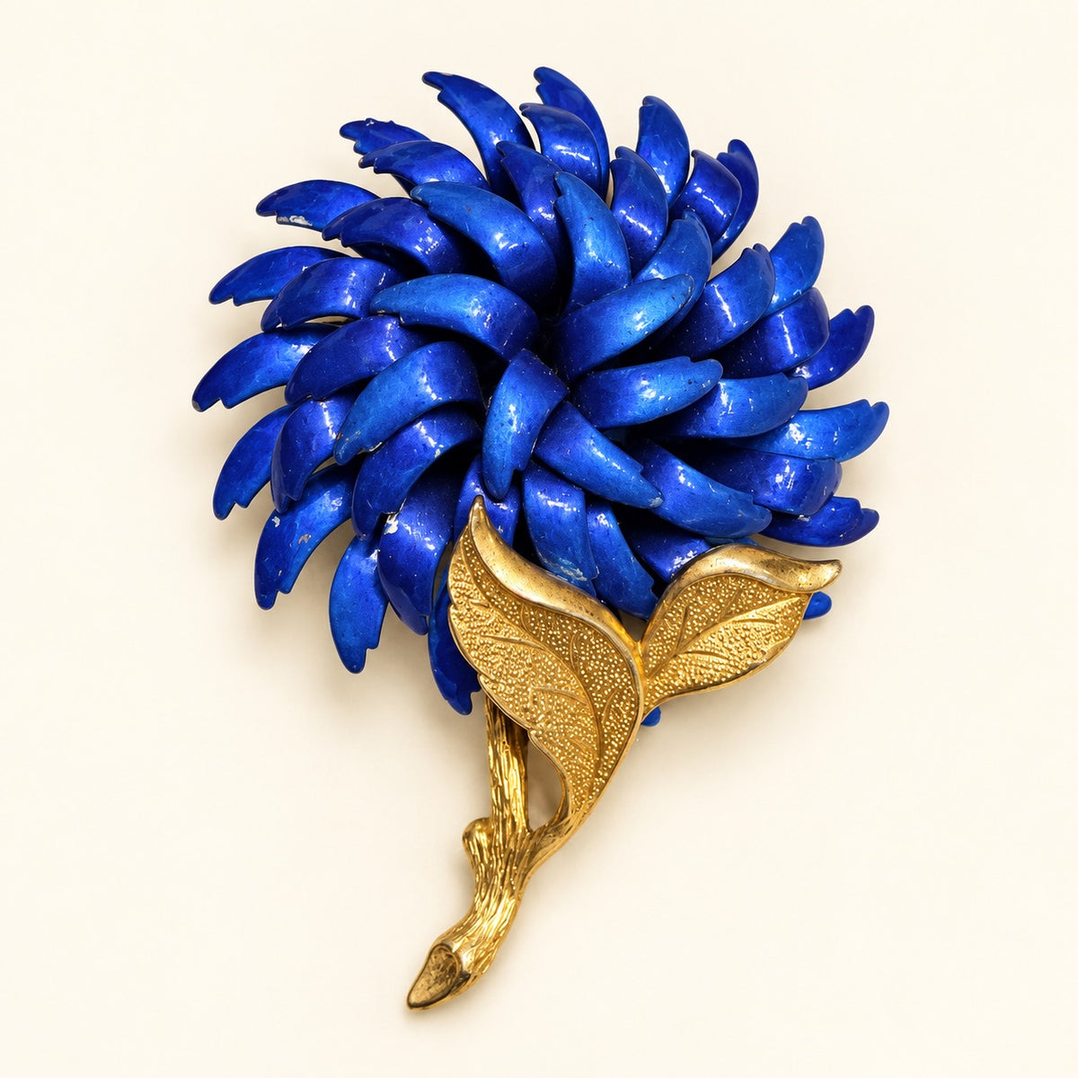 Cobalt Blue Flower Brooch with Gold-Tone Stem