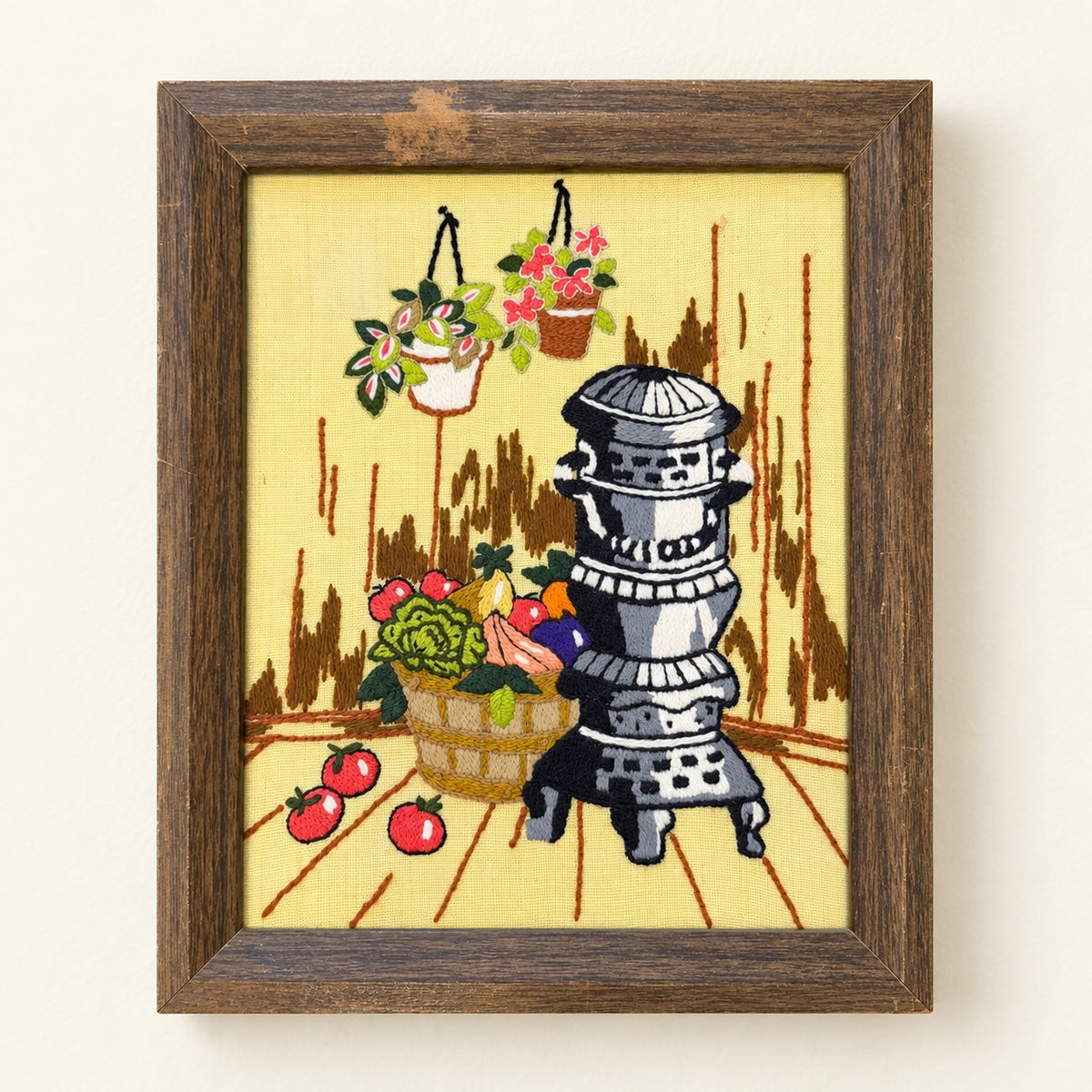 Vintage Framed Crewel Embroidery Wall Art