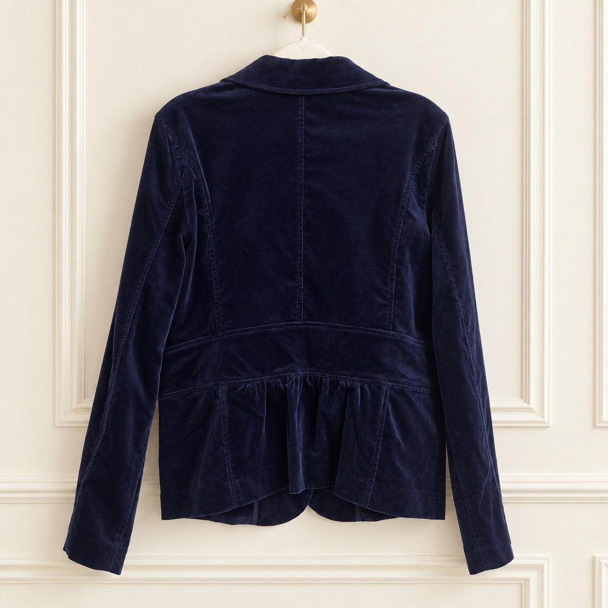 Hillard & Hanson Navy Velour Peplum Jacket | XL