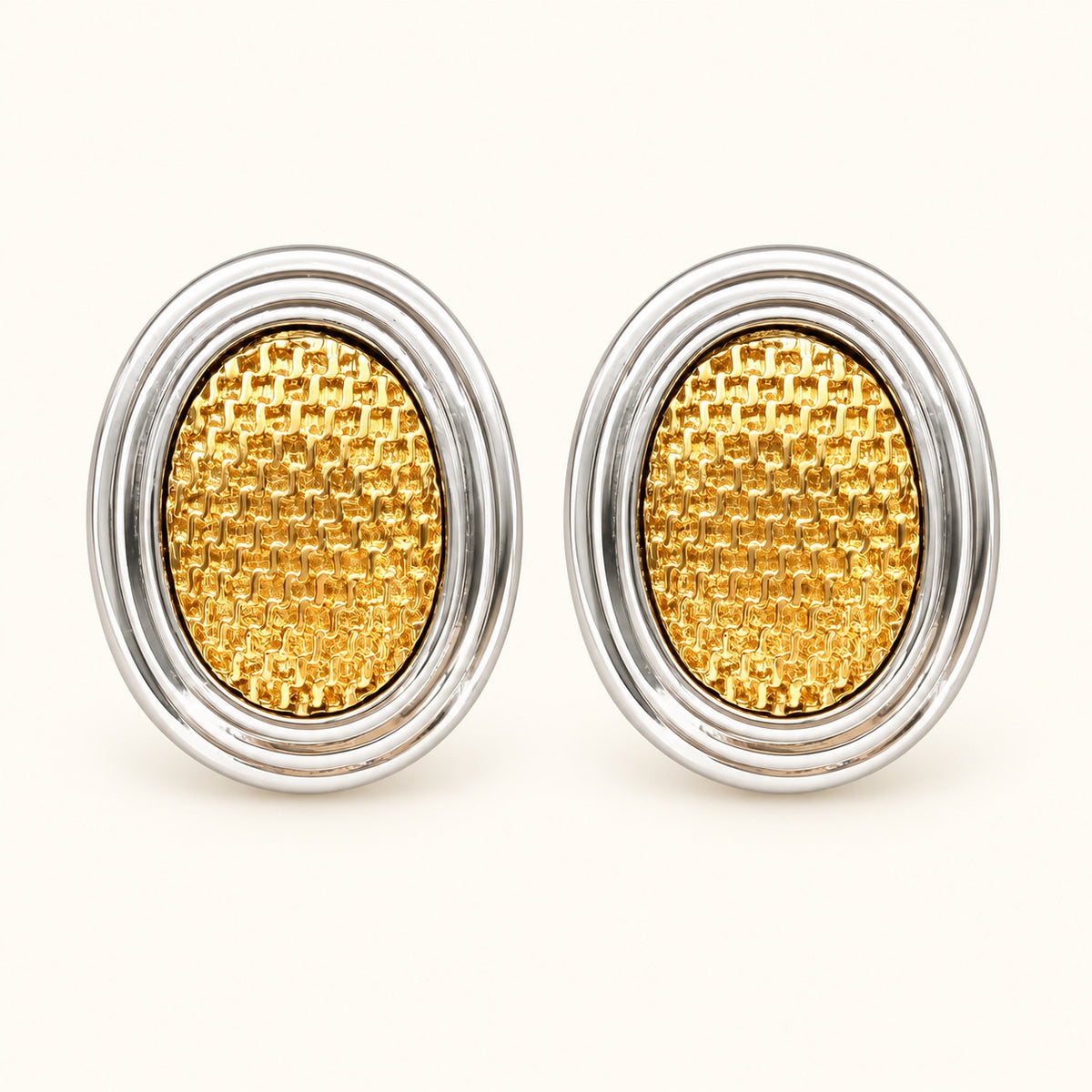Silver and Woven Gold Oval Avon Earrings