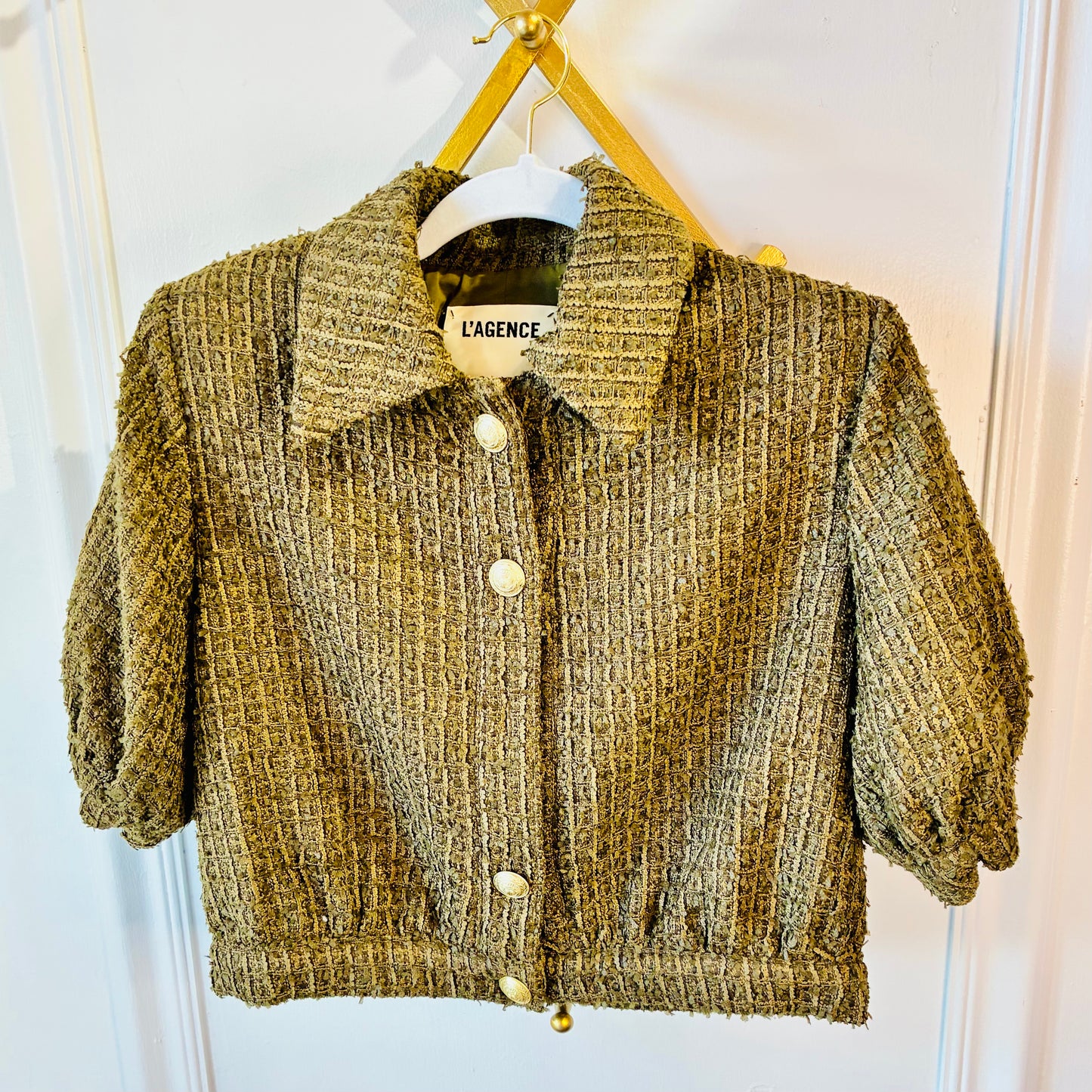 L'Agence NWOT Olive Green Cove Cropped Tweed Jacket