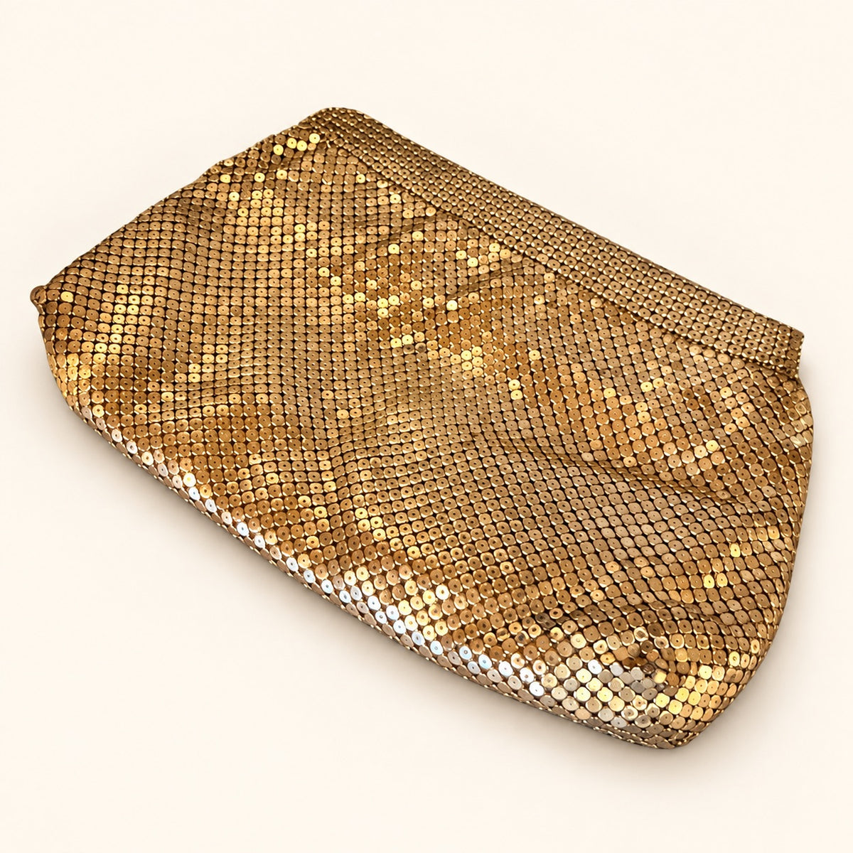 Whiting & Davis Co. Gold-Tone Metal Mesh Evening Pouch | 7 × 4.5 Inches