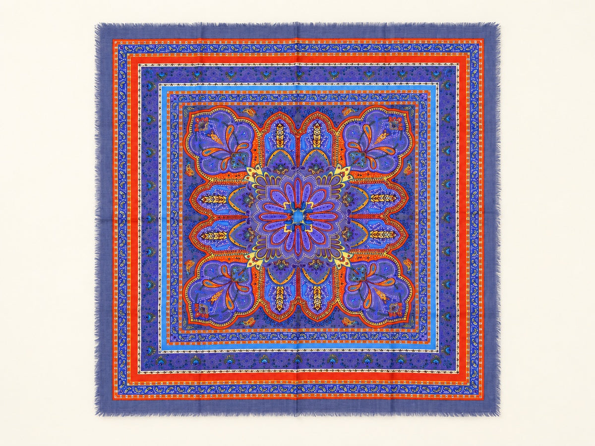 Purple Blue Medallion Square Scarf