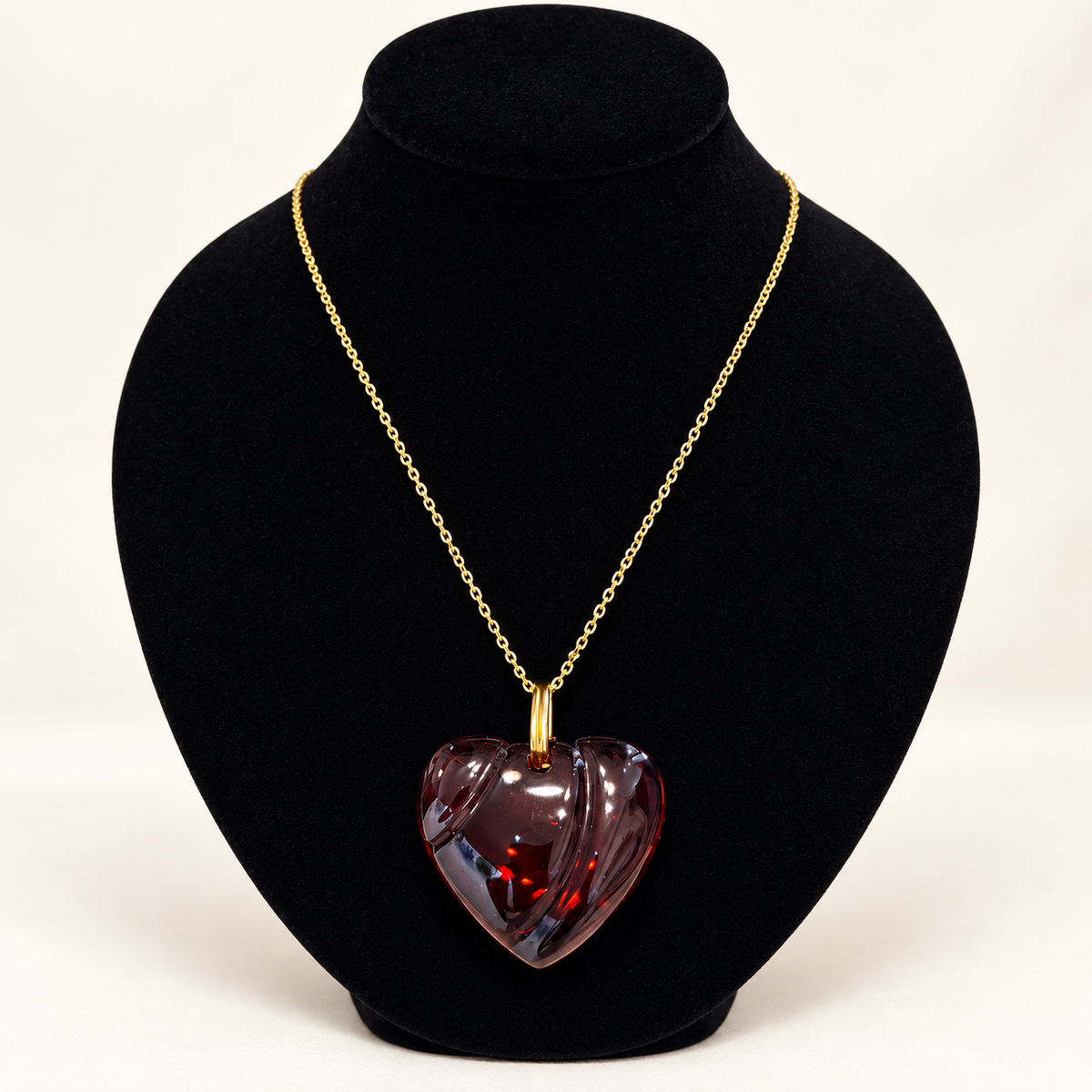 Baccarat Red Crystal Heart Pendant | Added Gold-Tone Chain