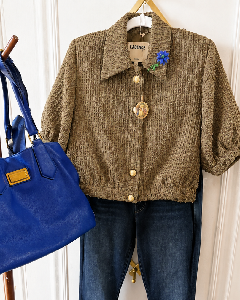 Vintage Blue & Green Floral Brooch