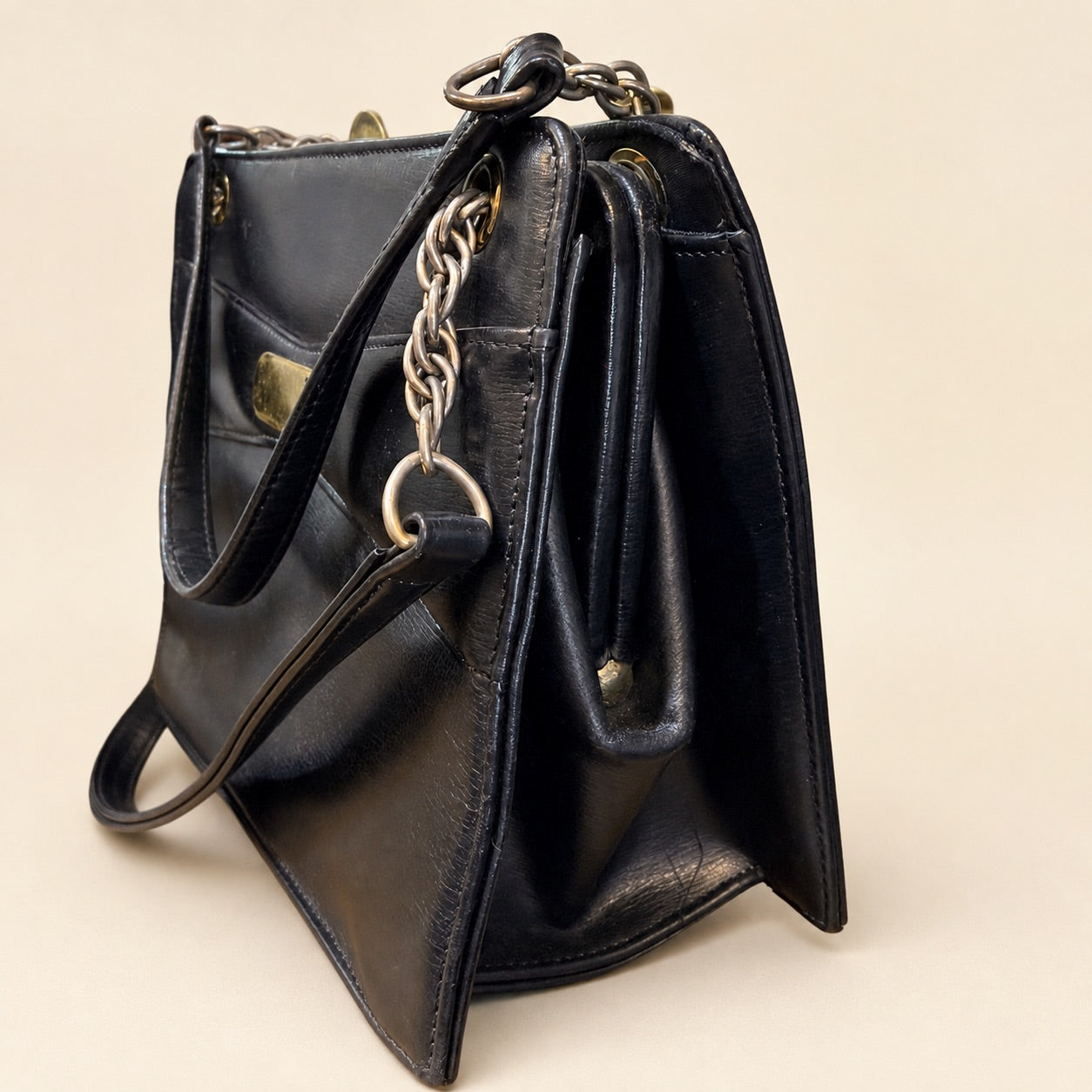 Vintage Black Leather Handbag