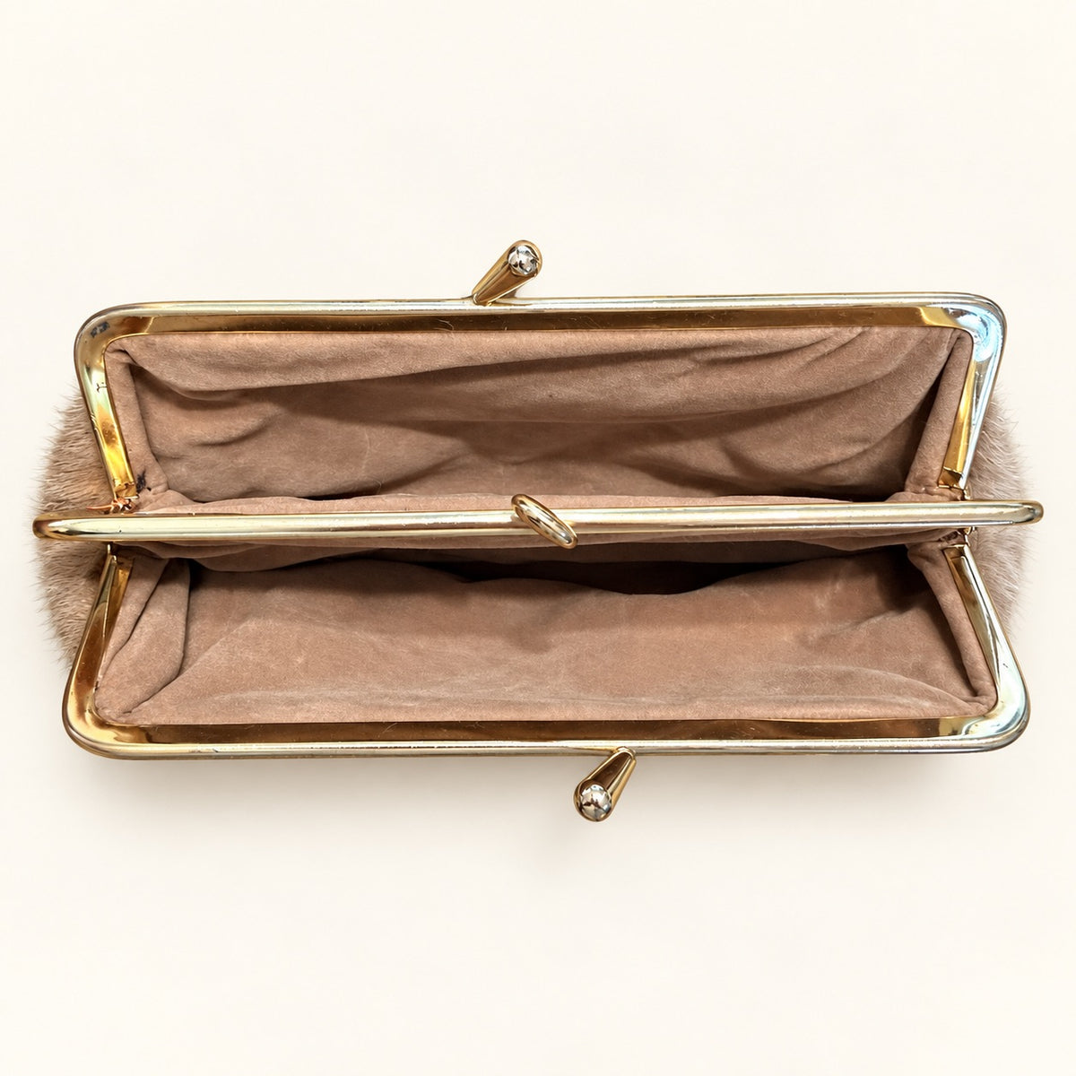Vintage Taupe Fur Kiss-Lock Clutch Purse