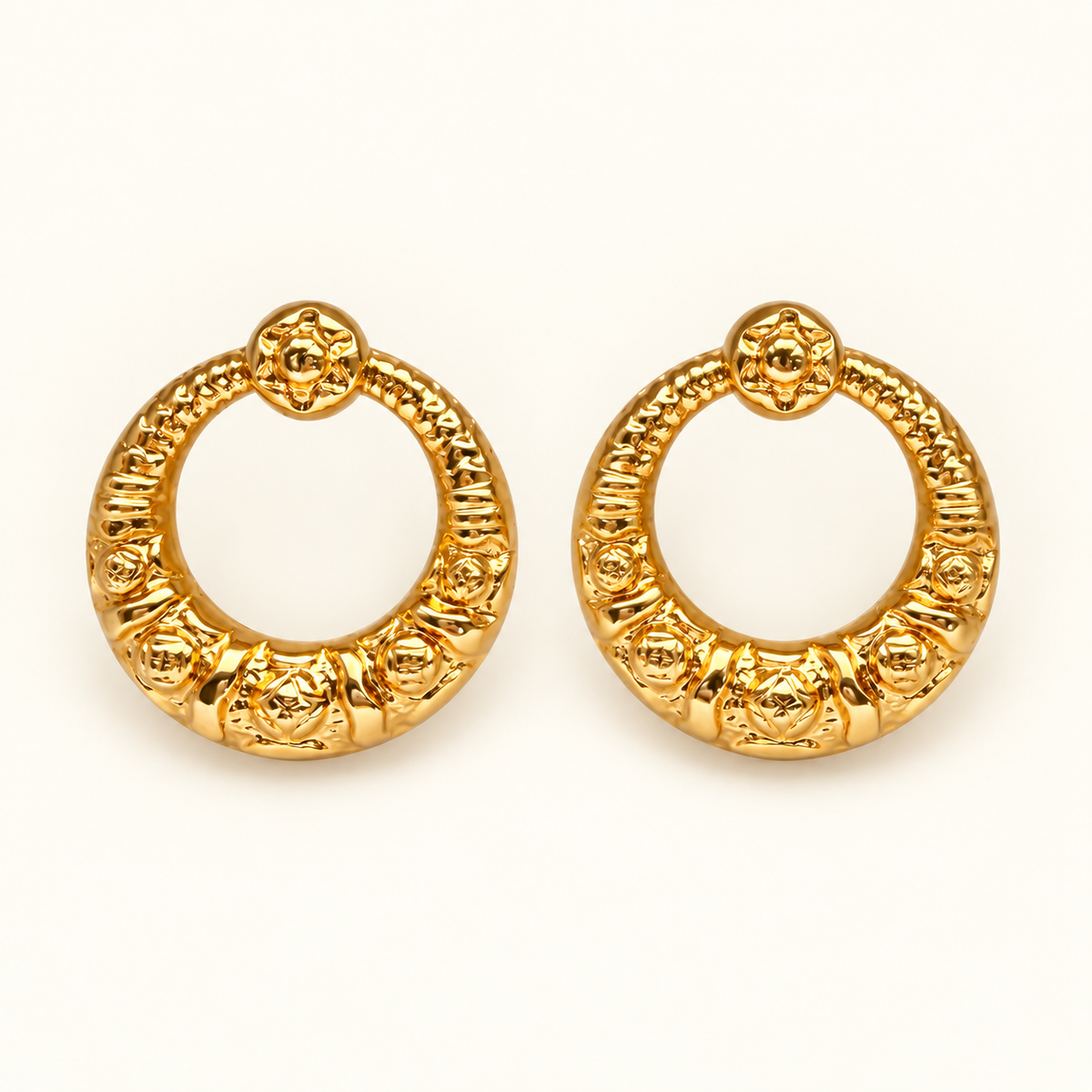 Vintage Avon Circle Door Knocker Hoop Gold earrings