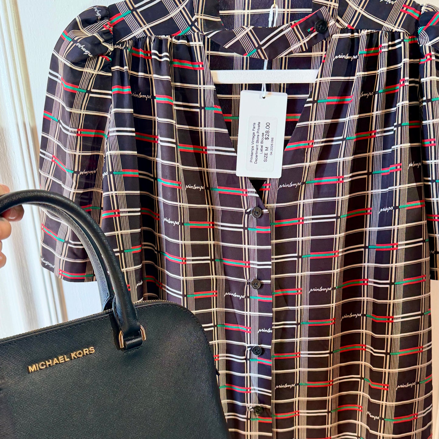 Vintage Printemps Paris Plaid Blouse