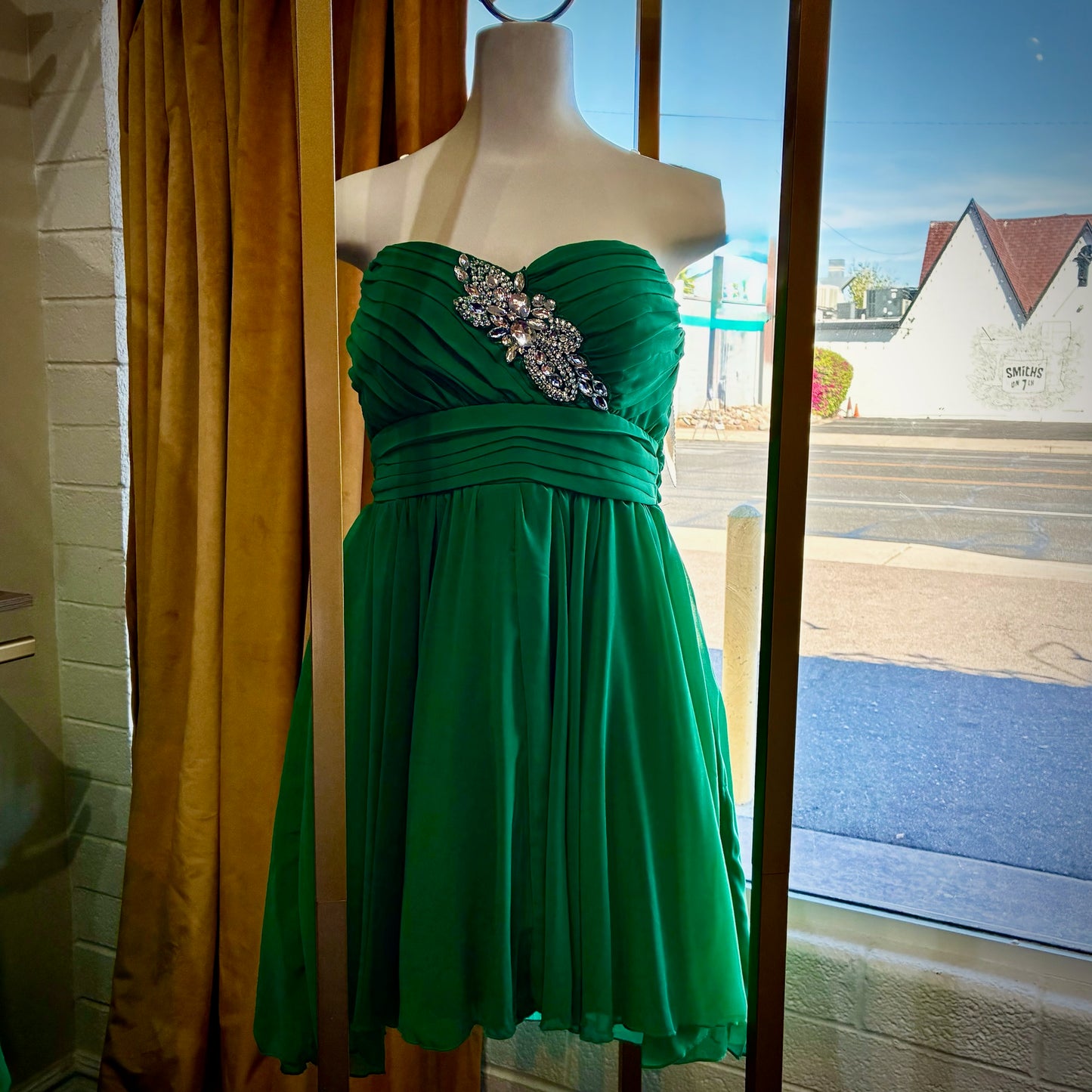 Way-In Y2K Vintage Green Chiffon Mini Prom Dress