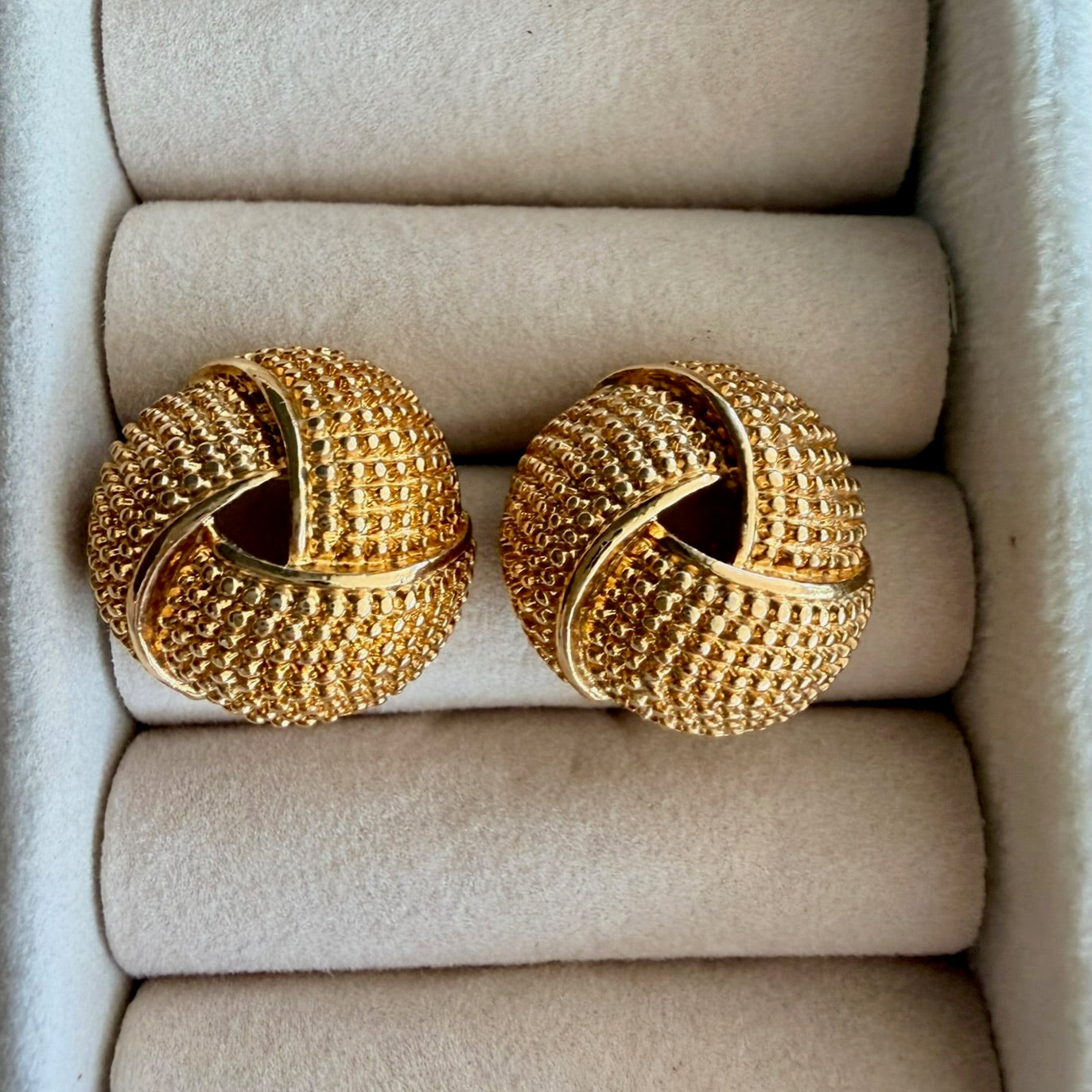 Vintage Gold-Tone Textured Knot Statement Earrings