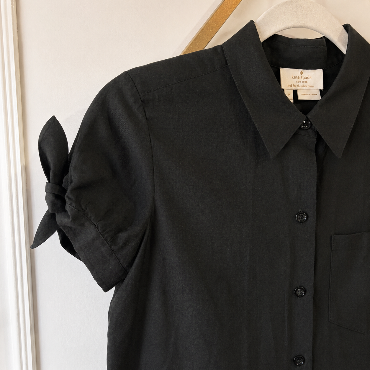 Kate Spade New York Black Silk Cotton Bow Sleeve Button-Up Blouse | Size 2 Shopify Price