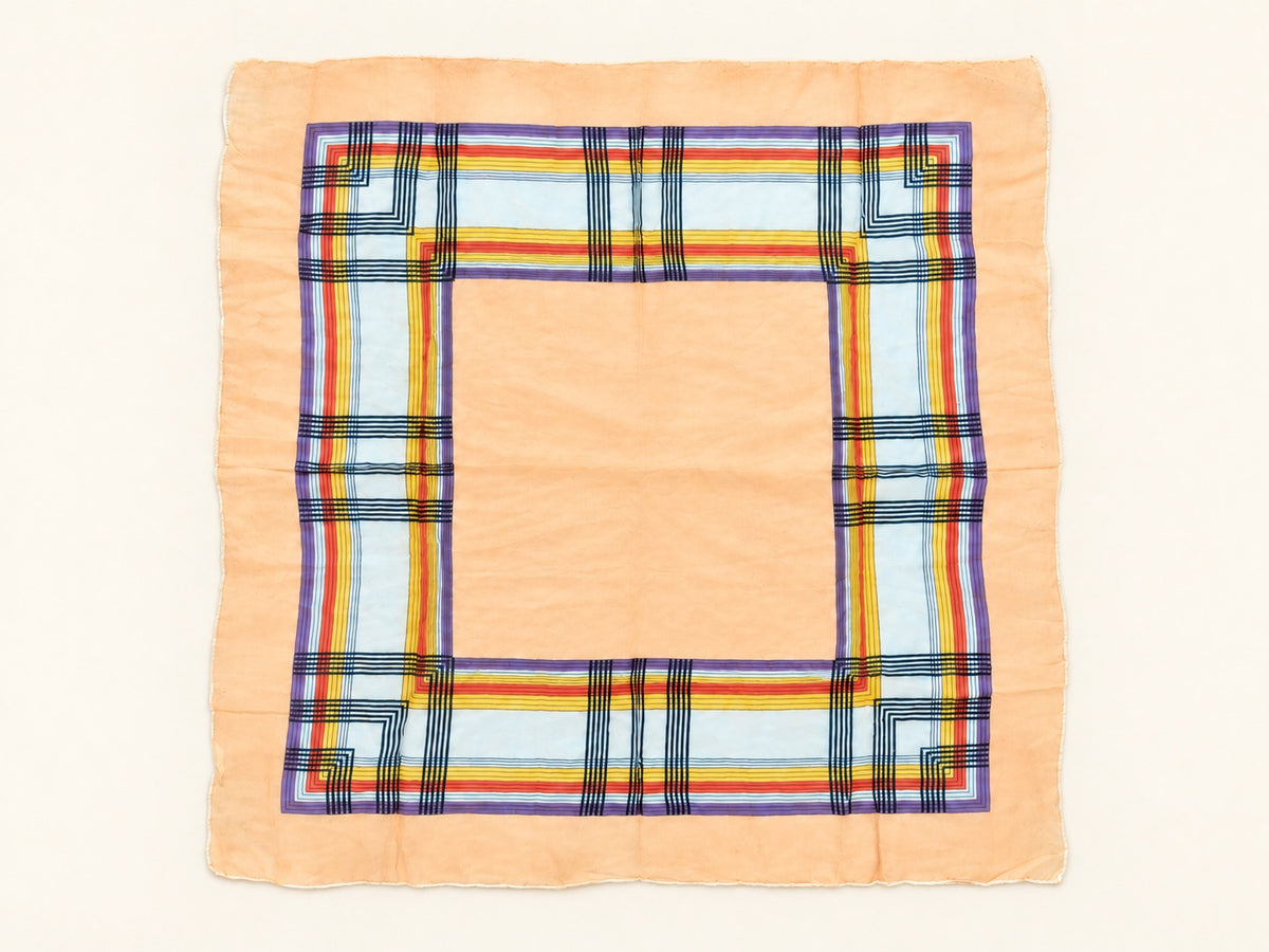 Peach Multicolor Plaid Square Scarf