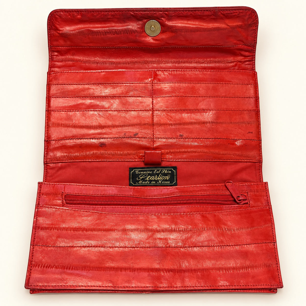 Vintage Red Genuine Eel Skin Envelope Wallet | Made in Korea