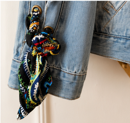 Easel LA Embellished Sleeve Denim Jacket | Size Large