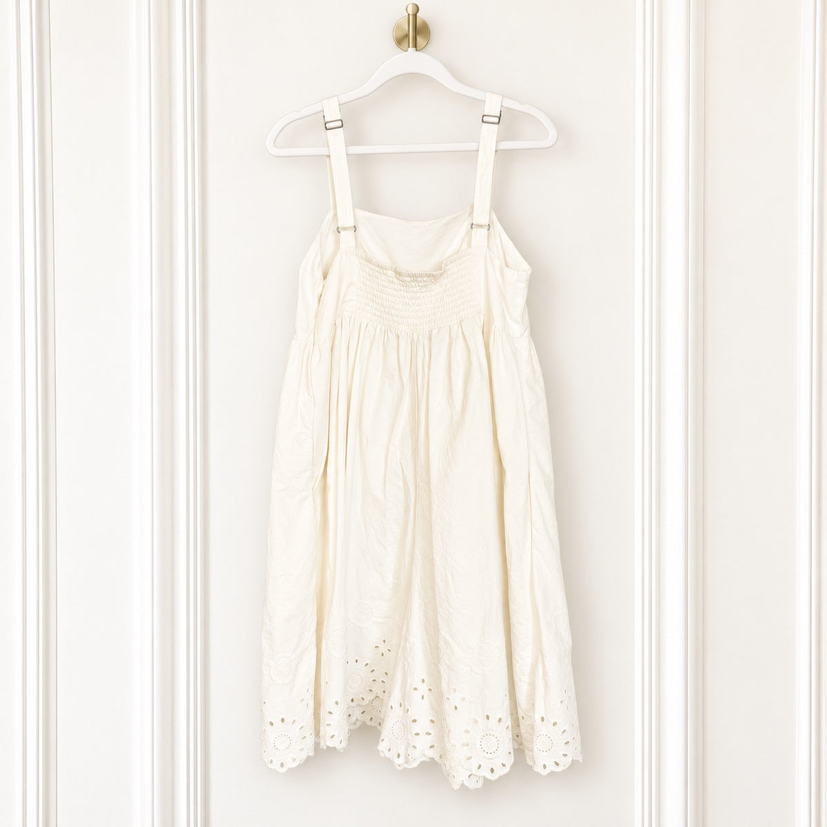 Maeve Cotton Eyelet Midi Romper in Ivory | Size Small