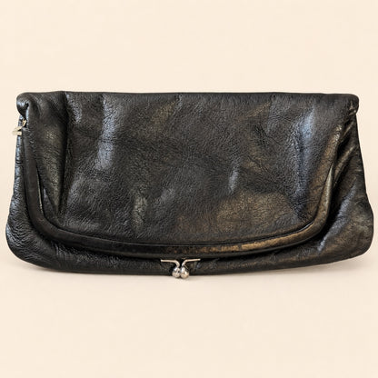 Ronay Vintage Black Leather Kisslock Clutch