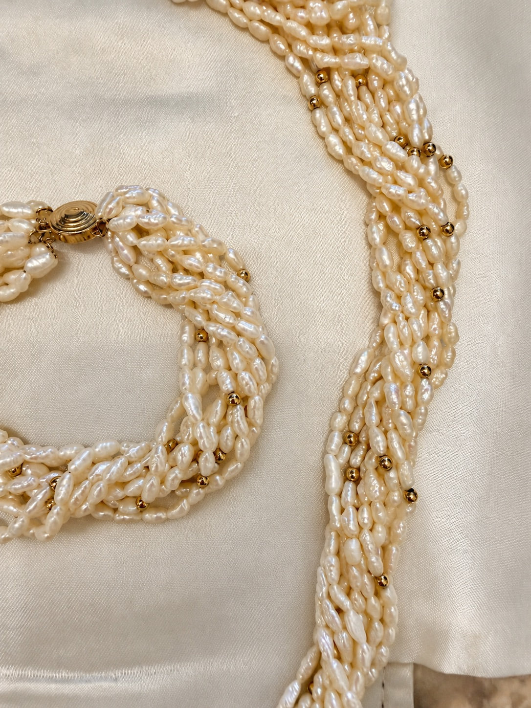 Rice Pearl Torsade Necklace & Bracelet Set | Original Envelope