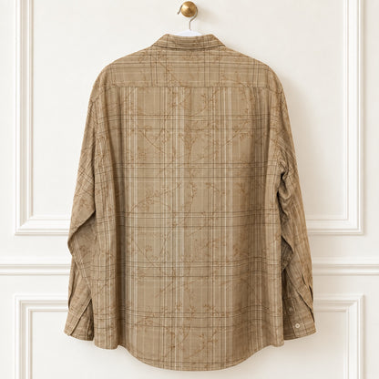 Claiborne Beige Plaid Botanical Rayon Shirt | Large
