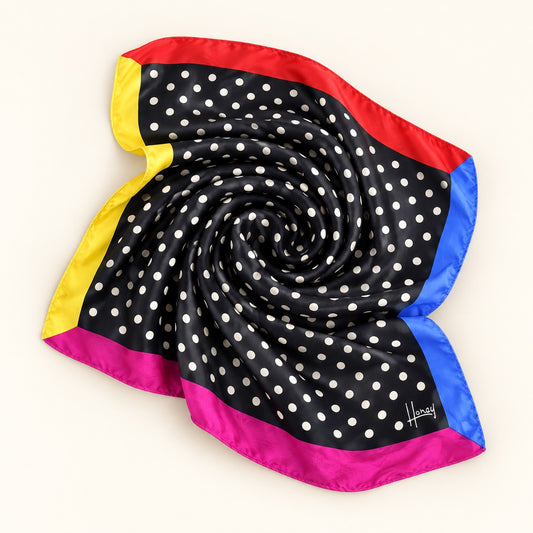 Vintage Honey Silk Polka Dot Colorblock Scarf