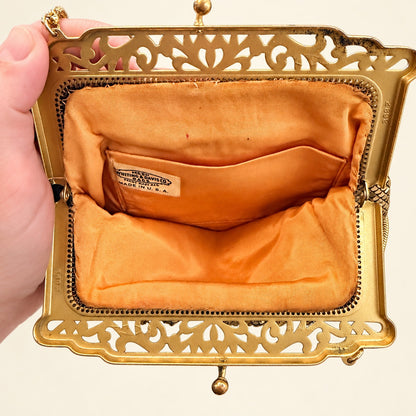 Whiting & Davis Gold-Tone Mesh Evening Bag with Ornate Frame