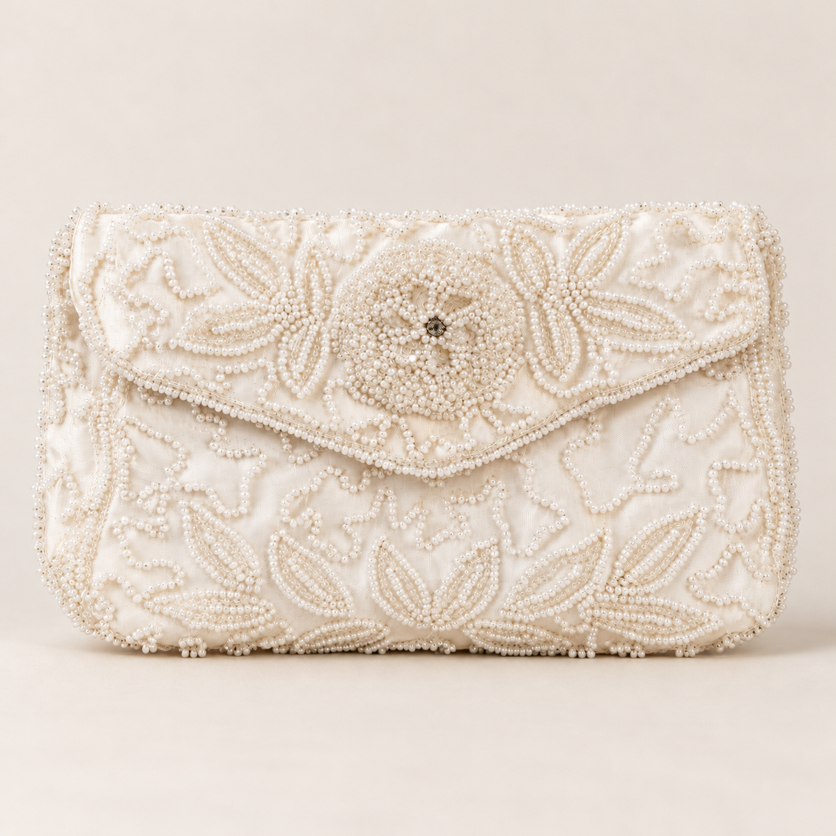 Walborg Ivory Floral Beaded Clutch - Handmade in West Germany