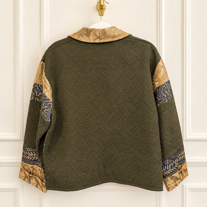 Flashback Olive and Blue Geometric Jacket with Gold Shawl Collar
