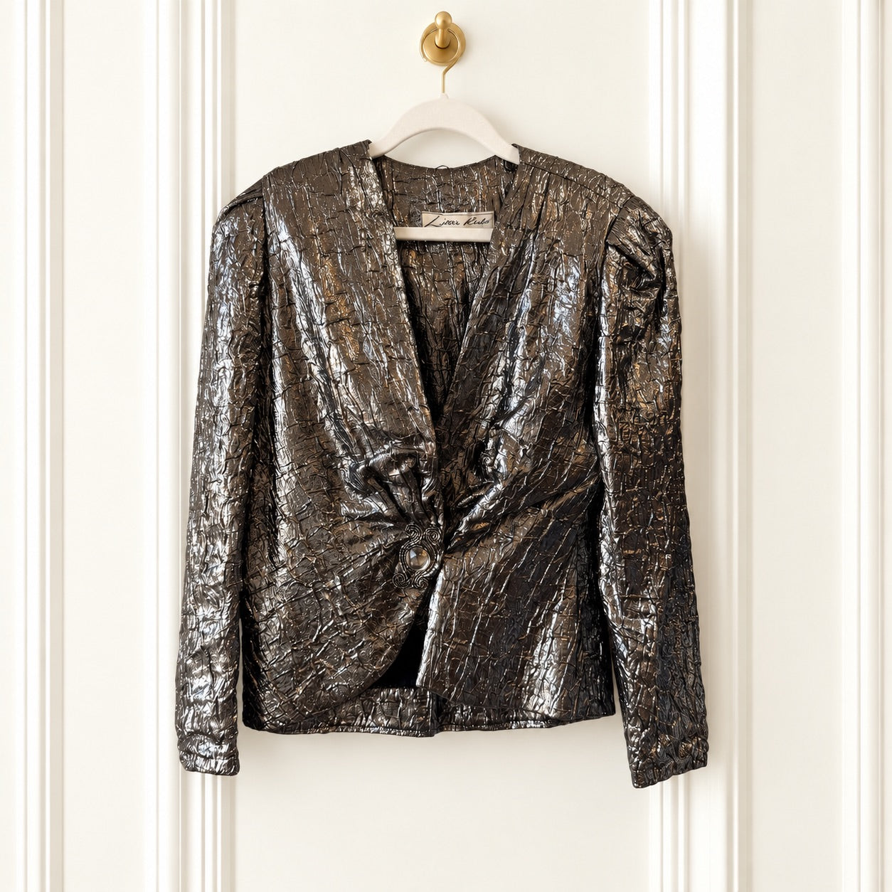 Vintage Lillie Rubin Metallic Silver Bronze Blazer & Draped Skirt Set
