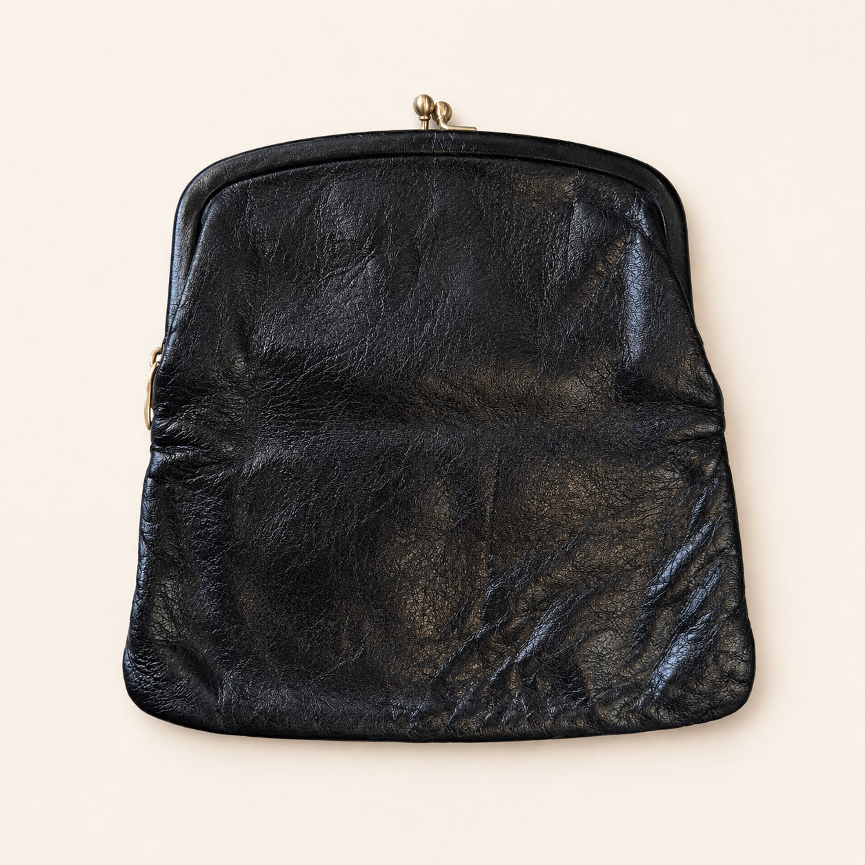 Ronay Vintage Black Leather Kisslock Clutch