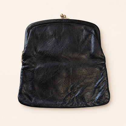 Ronay Vintage Black Leather Kisslock Clutch