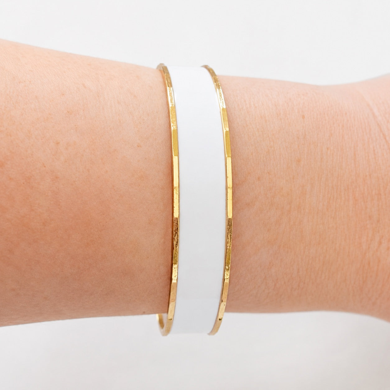 White Bangle with Gold Edge Bracelet