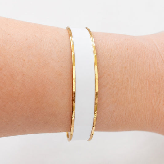 White Bangle with Gold Edge Bracelet