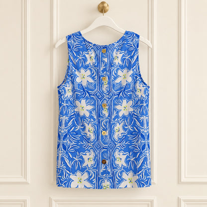 Lilly Pulitzer Lunar Blue My Flutter Half Sleeveless Blouse | Size Medium