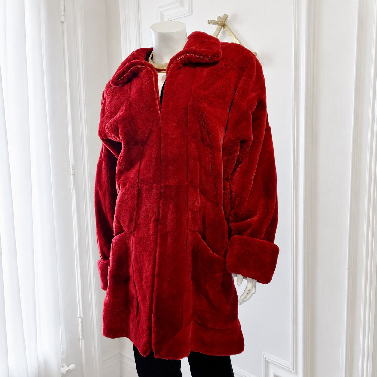 Bisang for Neiman Marcus Vintage Red Dyed Velvet Mink Fur Coat