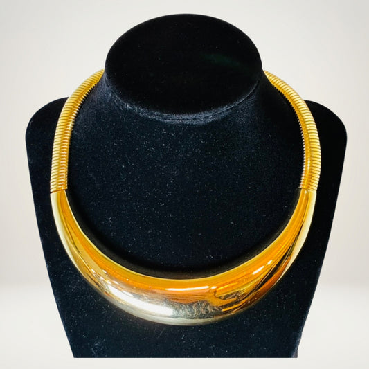 Vintage Givenchy Gold-Tone Statement Collar Choker Necklace - Signed 1980s Runway Tubogas Jewelry