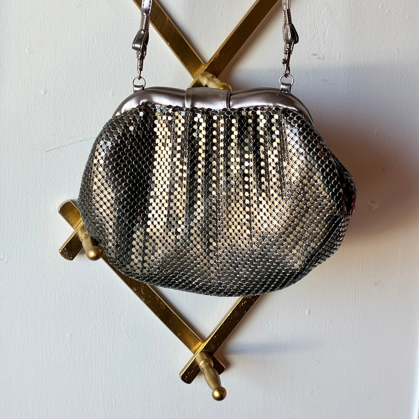 Vintage Silver Metallic Mesh Evening Bag