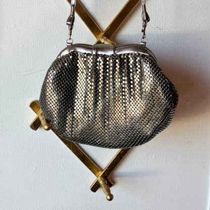 Vintage Silver Metallic Mesh Evening Bag