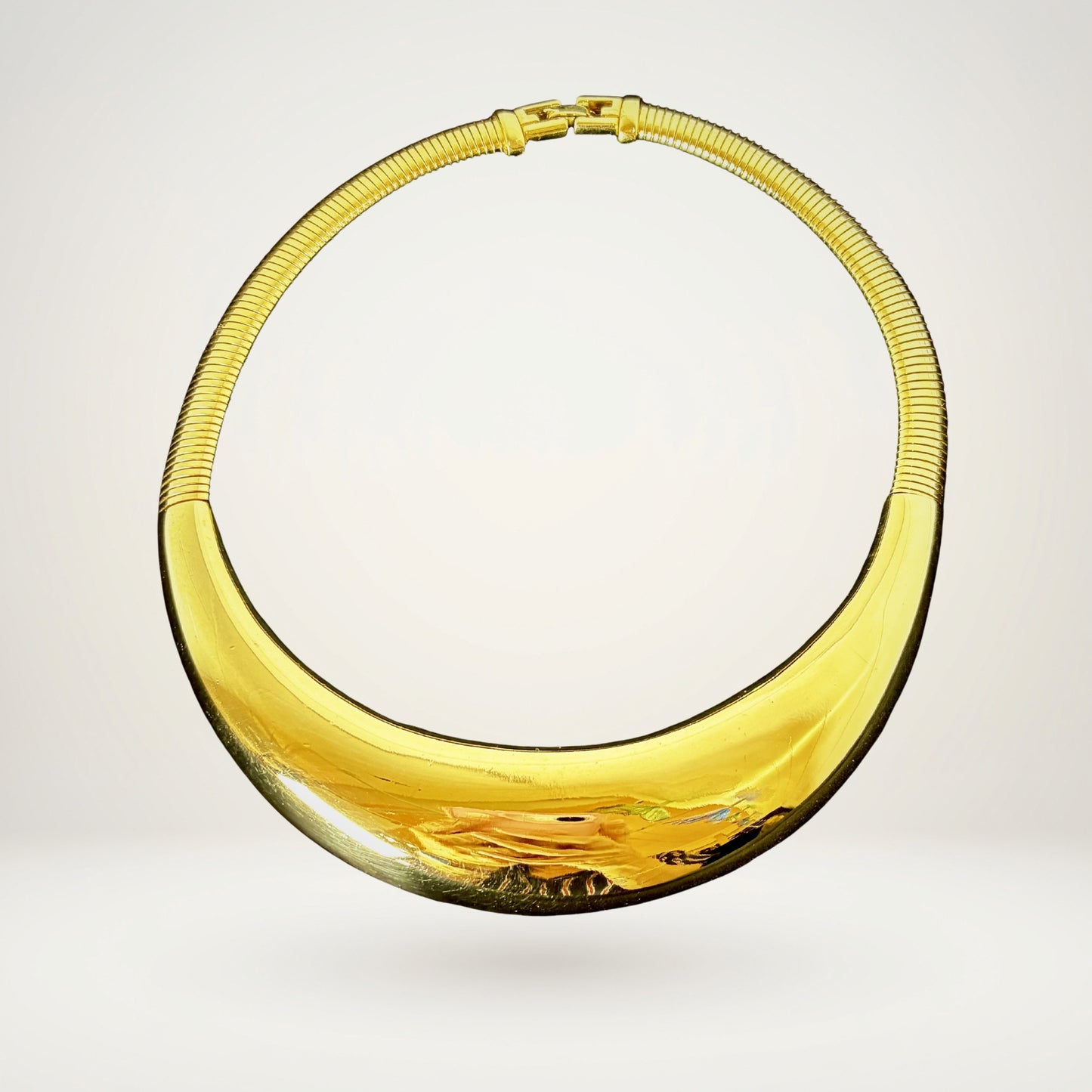 Vintage Givenchy Gold-Tone Statement Collar Choker Necklace - Signed 1980s Runway Tubogas Jewelry