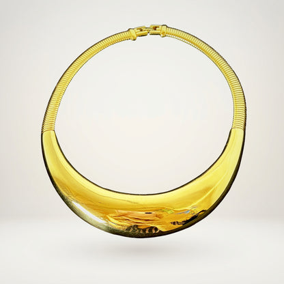 Vintage Givenchy Gold-Tone Statement Collar Choker Necklace - Signed 1980s Runway Tubogas Jewelry