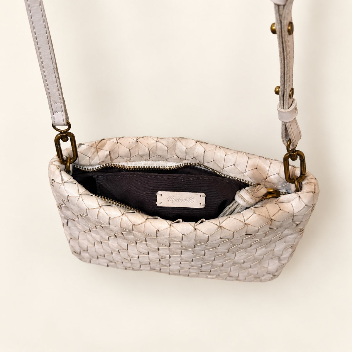 Madewell Leather Light Taupe Woven Crossbody Bag