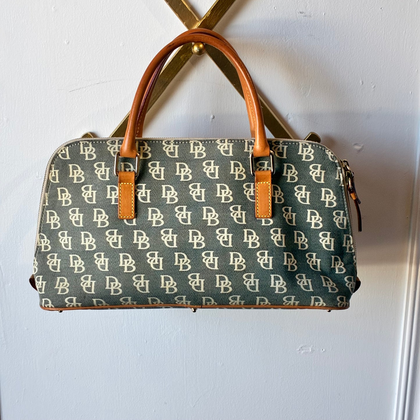 Vintage Y2K Dooney & Bourke Signature Small Domed Pocket Satchel with Vachetta Leather Trim