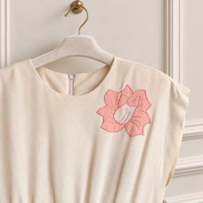 All That Jazz Vintage White Dress with Pink Flower