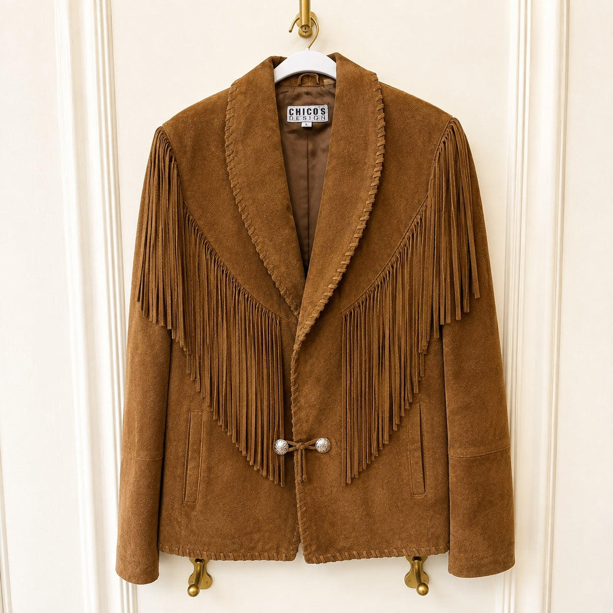 Pioneer Wear True Vintage 100% Genuine Split Leather Suede Fringe Western Jacket in Cognac Brown