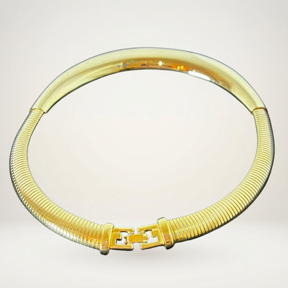 Vintage Givenchy Gold-Tone Statement Collar Choker Necklace - Signed 1980s Runway Tubogas Jewelry