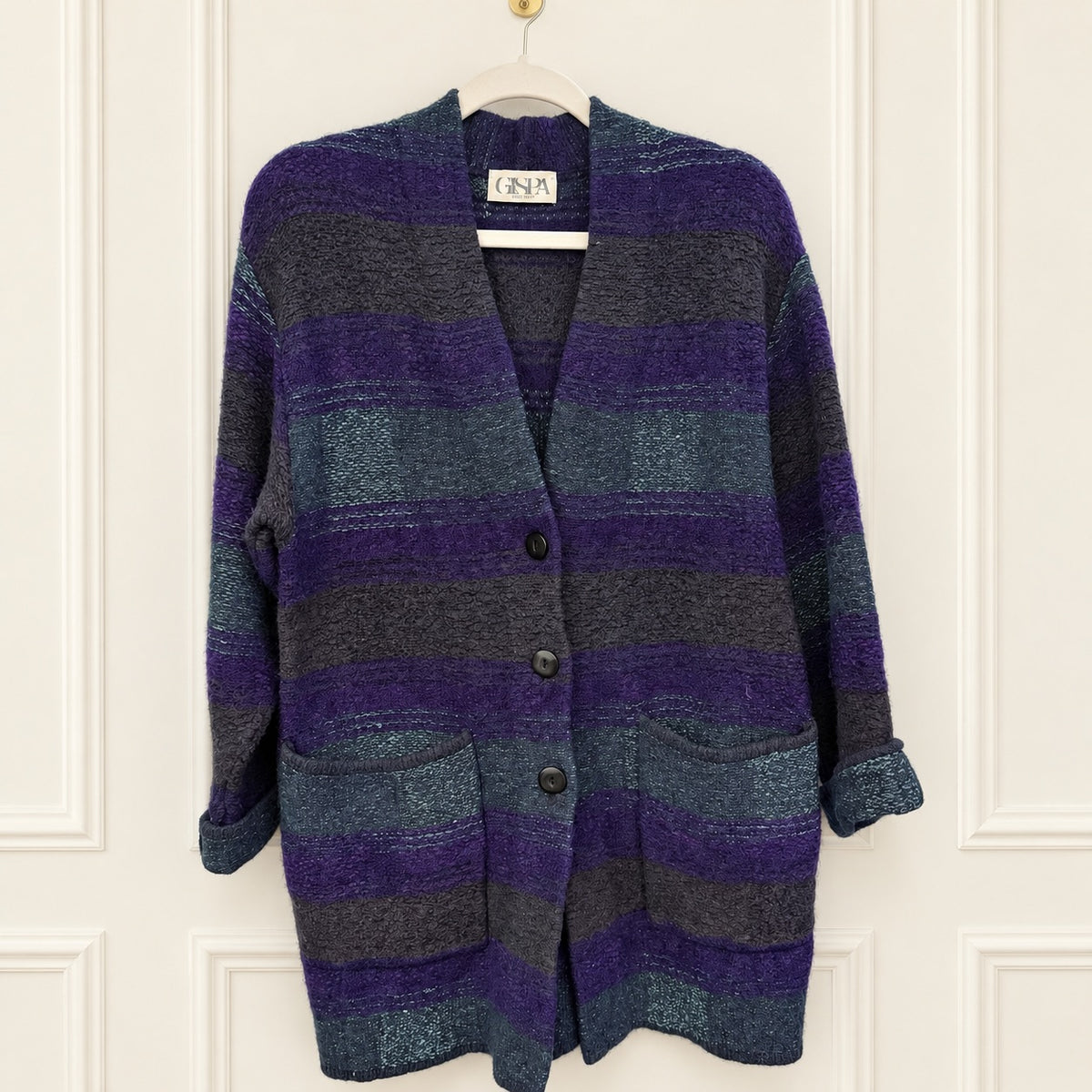 Italian Purple and Teal Striped Textured Knit Jacket