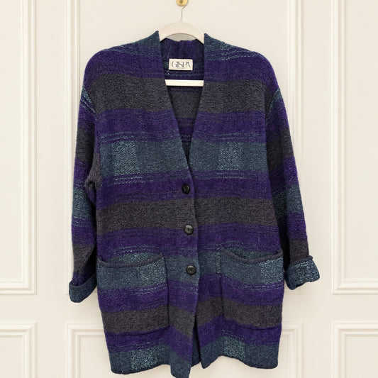 Italian Purple and Teal Striped Textured Knit Jacket