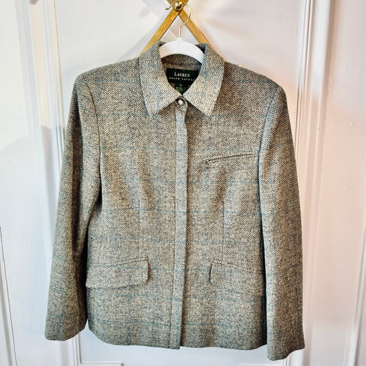 Lauren By Ralph Lauren VTG 100% Wool Equesterian Riding Tweed Herringbone Jacket