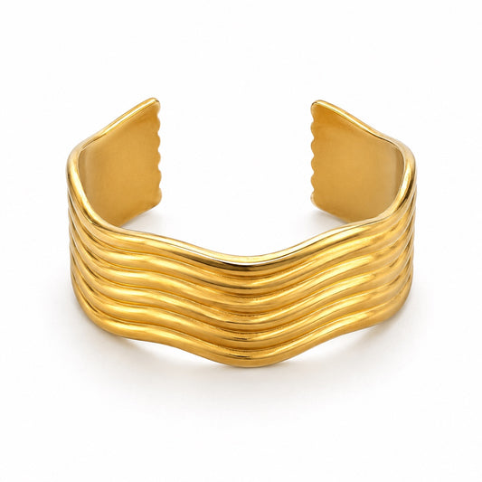Vintage Gold Tone Sculptural Wave Cuff Bracelet